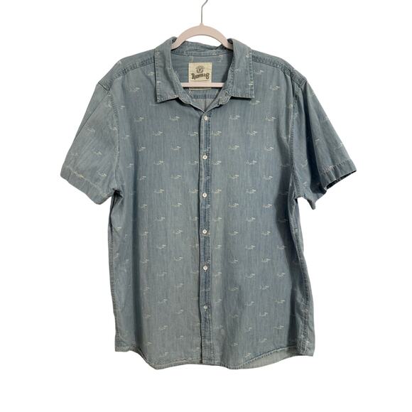 Roebuck & Co Vintage Men's XL Beach Fisherman Button Up Short Sleeve Shirt Shark - Picture 1 of 12
